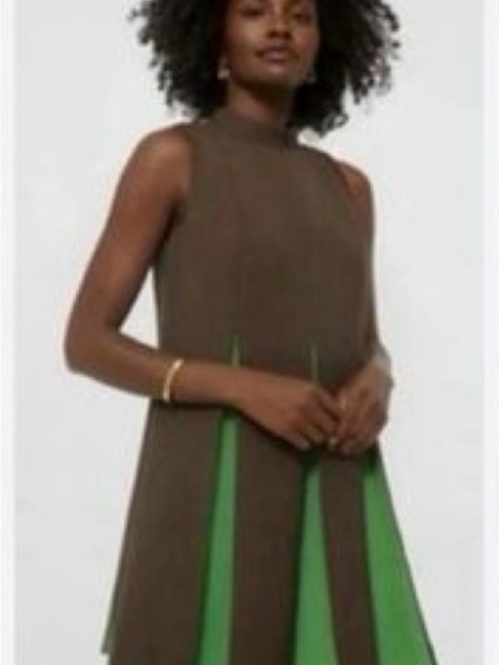 Tuckernuck Sleeveless Brown Dress with Green Panels - Modern A-Line